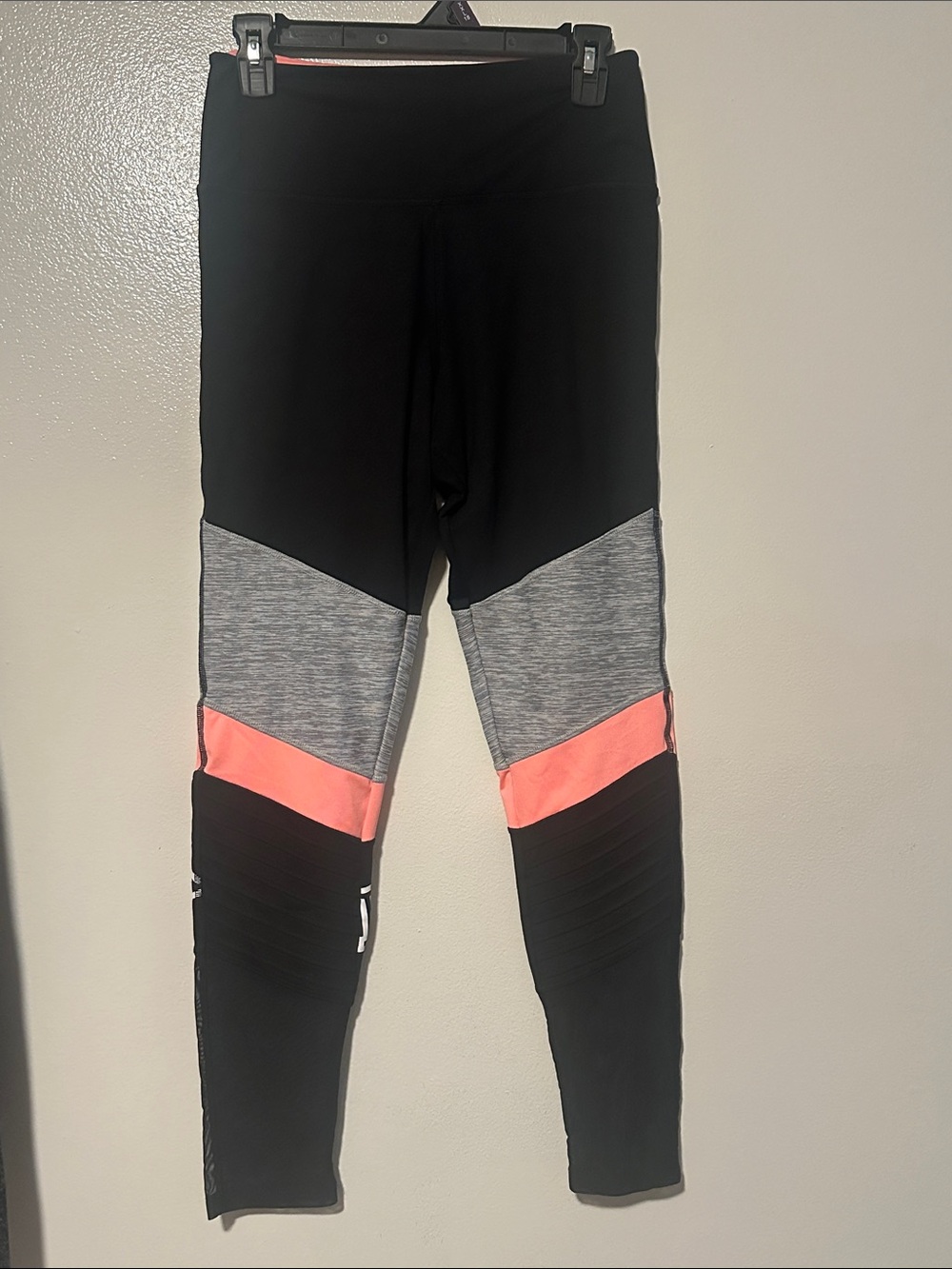 PINK Victoria's Secret Black Leggings with Heather Gray and Coral Panels